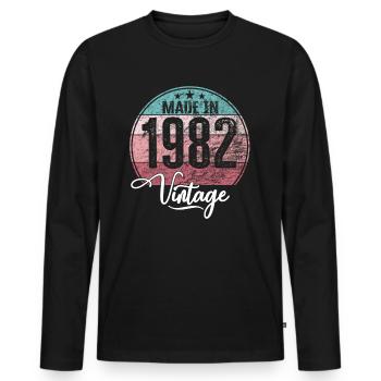Millésime Fabriqué en 1982 Année de naissance 1982 Anniversaire - T-shirt manches longues Premium bio Homme - noir - Devant - Nico (187cm)