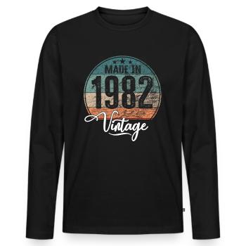 Millésime Fabriqué en 1982 Année de naissance 1982 Anniversaire - T-shirt manches longues Premium bio Homme - noir - Devant - Nico (187cm)