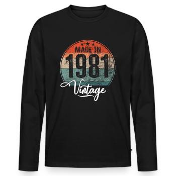 Millésime Fabriqué en 1981 Année de naissance 1981 Anniversaire - T-shirt manches longues Premium bio Homme - noir - Devant - Nico (187cm)
