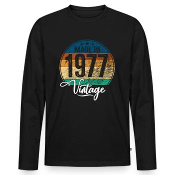 Millésime Fabriqué en 1977 Année de naissance 1977 Anniversaire - T-shirt manches longues Premium bio Homme - noir - Devant - Nico (187cm)