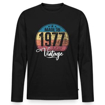 Millésime Fabriqué en 1977 Année de naissance 1977 Anniversaire - T-shirt manches longues Premium bio Homme - noir - Devant - Nico (187cm)