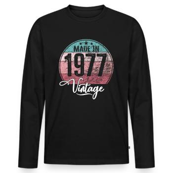 Millésime Fabriqué en 1977 Année de naissance 1977 Anniversaire - T-shirt manches longues Premium bio Homme - noir - Devant - Nico (187cm)