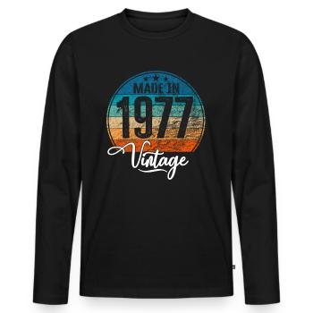 Millésime Fabriqué en 1977 Année de naissance 1977 Anniversaire - T-shirt manches longues Premium bio Homme - noir - Devant - Nico (187cm)
