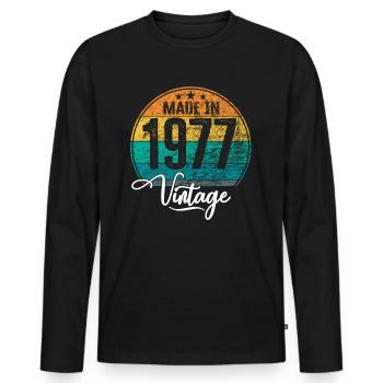 Millésime Fabriqué en 1977 Année de naissance 1977 Anniversaire - T-shirt manches longues Premium bio Homme - noir - Devant - Nico (187cm)