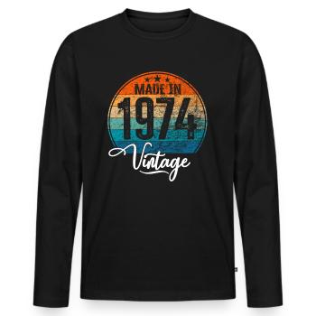 Millésime Fabriqué en 1974 Année de naissance 1974 Anniversaire - T-shirt manches longues Premium bio Homme - noir - Devant - Nico (187cm)