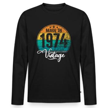 Millésime Fabriqué en 1974 Année de naissance 1974 Anniversaire - T-shirt manches longues Premium bio Homme - noir - Devant - Nico (187cm)