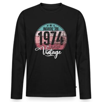 Millésime Fabriqué en 1974 Année de naissance 1974 Anniversaire - T-shirt manches longues Premium bio Homme - noir - Devant - Nico (187cm)