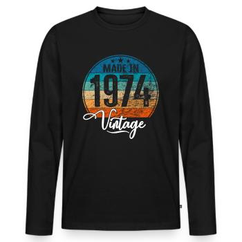 Millésime Fabriqué en 1974 Année de naissance 1974 Anniversaire - T-shirt manches longues Premium bio Homme - noir - Devant - Nico (187cm)