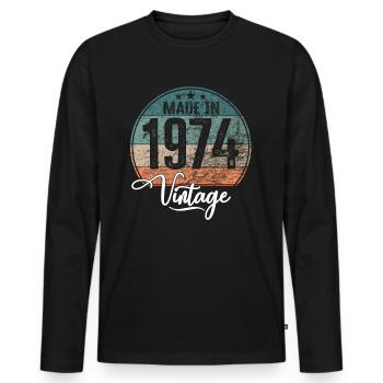 Millésime Fabriqué en 1974 Année de naissance 1974 Anniversaire - T-shirt manches longues Premium bio Homme - noir - Devant - Nico (187cm)