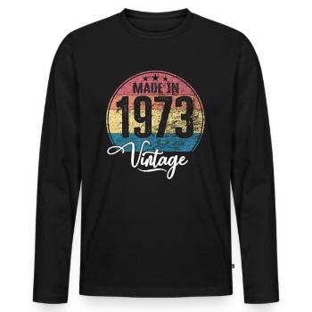 Millésime Fabriqué en 1973 Année de naissance 1973 Anniversaire - T-shirt manches longues Premium bio Homme - noir - Devant - Nico (187cm)