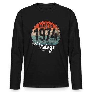 Millésime Fabriqué en 1974 Année de naissance 1974 Anniversaire - T-shirt manches longues Premium bio Homme - noir - Devant - Nico (187cm)