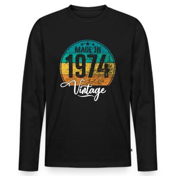 Millésime Fabriqué en 1974 Année de naissance 1974 Anniversaire - T-shirt manches longues Premium bio Homme - noir - Devant - Nico (187cm)