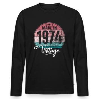 Millésime Fabriqué en 1974 Année de naissance 1974 Anniversaire - T-shirt manches longues Premium bio Homme - noir - Devant - Nico (187cm)