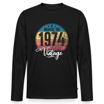 Millésime Fabriqué en 1974 Année de naissance 1974 Anniversaire - T-shirt manches longues Premium bio Homme - noir - Devant - Nico (187cm)