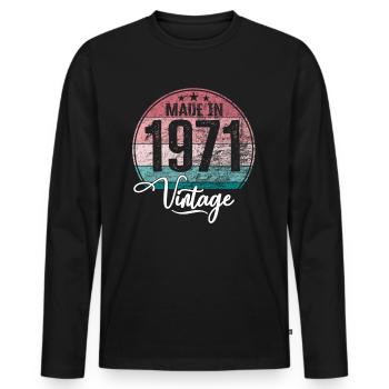 Vintage Made in 1971 Year of birth 1971 Birthday - Men's Premium Organic Long Sleeve Shirt - black - Front - Nico (187cm)
