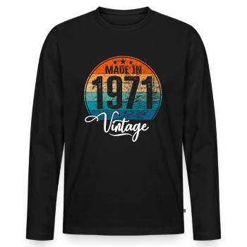 Vintage Made in 1971 Year of birth 1971 Birthday - Men's Premium Organic Long Sleeve Shirt - black - Front - Nico (187cm)