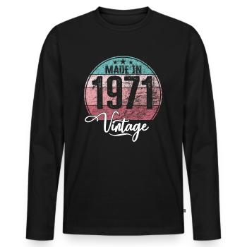 Vintage Made in 1971 Year of birth 1971 Birthday - Men's Premium Organic Long Sleeve Shirt - black - Front - Nico (187cm)