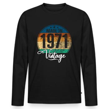 Vintage Made in 1971 Year of birth 1971 Birthday - Men's Premium Organic Long Sleeve Shirt - black - Front - Nico (187cm)