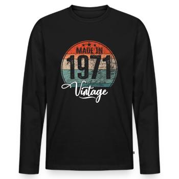 Vintage Made in 1971 Year of birth 1971 Birthday - Men's Premium Organic Long Sleeve Shirt - black - Front - Nico (187cm)