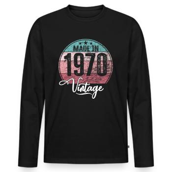 Millésime Fabriqué en 1970 Année de naissance 1970 Anniversaire - T-shirt manches longues Premium bio Homme - noir - Devant - Nico (187cm)