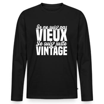 Je ne vieillis pas, je prends de la valeur - T-shirt manches longues Premium bio Homme - noir - Devant - Nico (187cm)