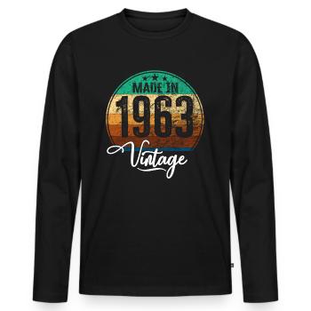 Vintage Made in 1963 Geburtsjahr 1963 Geburtstag - Männer Premium Bio Langarmshirt - Schwarz - Vorne - Nico (187cm)