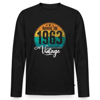 Vintage Made in 1963 Geburtsjahr 1963 Geburtstag - Männer Premium Bio Langarmshirt - Schwarz - Vorne - Nico (187cm)