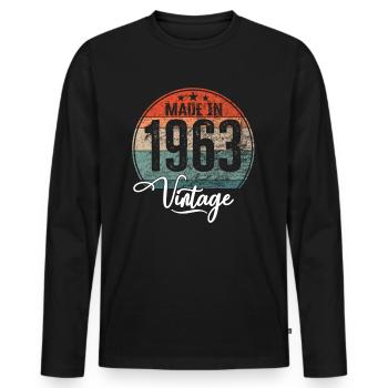 Vintage Made in 1963 Geburtsjahr 1963 Geburtstag - Männer Premium Bio Langarmshirt - Schwarz - Vorne - Nico (187cm)