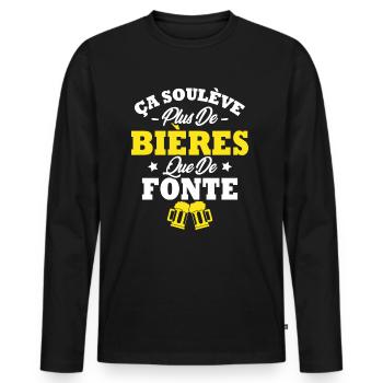 Ça soulève plus de bières que de fonte - T-shirt manches longues Premium bio Homme - noir - Devant - Nico (187cm)