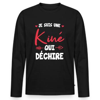 Je suis une kine qui dechire - T-shirt manches longues Premium bio Homme - noir - Devant - Nico (187cm)