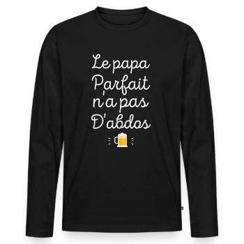 Le papa parfait n'a pas d'abdos - T-shirt manches longues Premium bio Homme - noir - Devant - Nico (187cm)