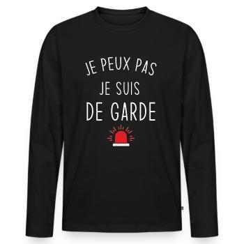 Je peux pas je suis de garde - T-shirt manches longues Premium bio Homme - noir - Devant - Nico (187cm)