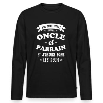 Onkel und Pate - Männer Premium Bio Langarmshirt - Schwarz - Vorne - Nico (187cm)