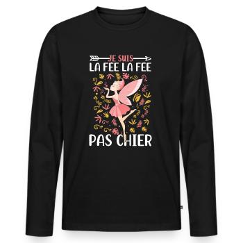 Je suis la fée la fée pas chier - T-shirt manches longues Premium bio Homme - noir - Devant - Nico (187cm)