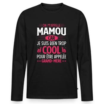 On m'appelle mamou - T-shirt manches longues Premium bio Homme - noir - Devant - Nico (187cm)