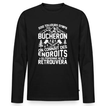 Sois toujours sympa avec un bûcheron - T-shirt manches longues Premium bio Homme - noir - Devant - Nico (187cm)