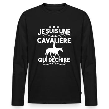 Je suis une cavalière qui déchire - T-shirt manches longues Premium bio Homme - noir - Devant - Nico (187cm)