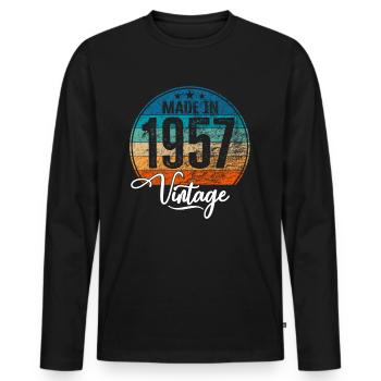 Millésime Fabriqué en 1957 Année de naissance 1957 Anniversaire - T-shirt manches longues Premium bio Homme - noir - Devant - Nico (187cm)