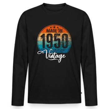 Millésime Fabriqué en 1950 Année de naissance 1950 Anniversaire - T-shirt manches longues Premium bio Homme - noir - Devant - Nico (187cm)