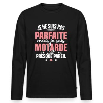 Je ne suis pas parfait mais je suis motard - T-shirt manches longues Premium bio Homme - noir - Devant - Nico (187cm)
