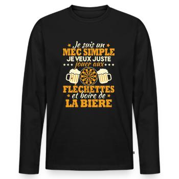 Je veux juste jouer aux fléchettes et bière - T-shirt manches longues Premium bio Homme - noir - Devant - Nico (187cm)