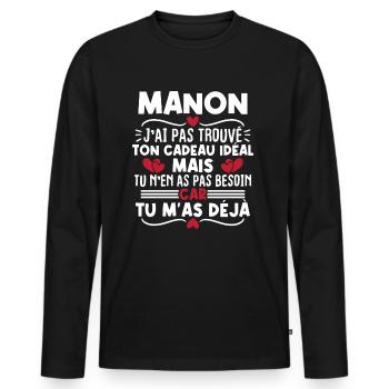 Manon j'ai pas trouvé ton cadeau idéal... - T-shirt manches longues Premium bio Homme - noir - Devant - Nico (187cm)