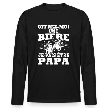 Offrez moi une bière je vais être papa - T-shirt manches longues Premium bio Homme - noir - Devant - Nico (187cm)