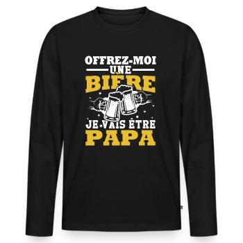 Offrez moi une bière je vais être papa - T-shirt manches longues Premium bio Homme - noir - Devant - Nico (187cm)