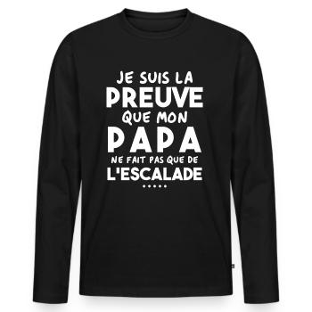 Preuve que papa ne fait pas que de l'escalade - T-shirt manches longues Premium bio Homme - noir - Devant - Nico (187cm)