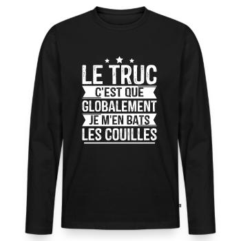 Globalement je m'en bats les couilles - T-shirt manches longues Premium bio Homme - noir - Devant - Nico (187cm)