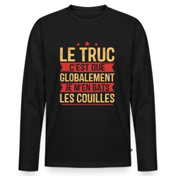 Globalement je m'en bats les couilles - T-shirt manches longues Premium bio Homme - noir - Devant - Nico (187cm)