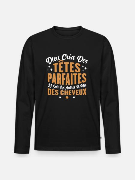 Dieu créa des têtes parfaites - T-shirt manches longues Premium bio Homme - noir
