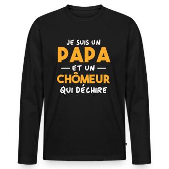 Je suis un papa et un Chômeur qui déchire - T-shirt manches longues Premium bio Homme - noir - Devant - Nico (187cm)