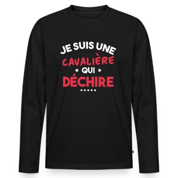Je suis Une cavalière Qui déchire - T-shirt manches longues Premium bio Homme - noir - Devant - Nico (187cm)